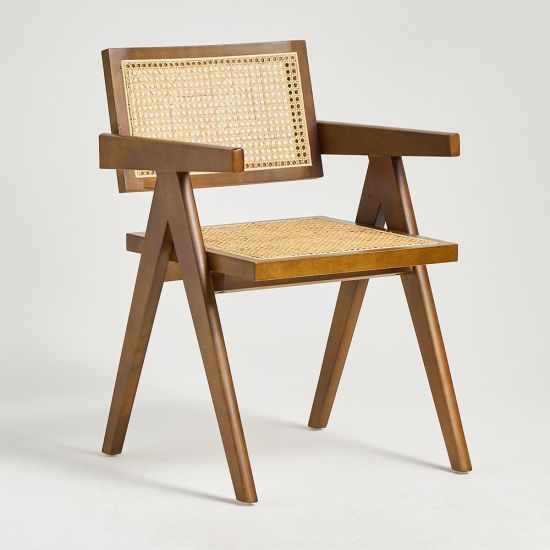 Adagio Inspired Dining Chair - Natural Rattan Cane Seat and Backrest - Walnut Frame