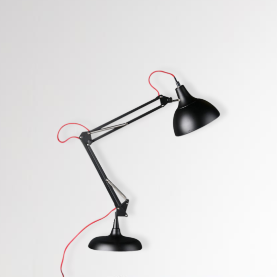 Miles Desk Lamp - Black Adjustable Traditional Style - Red Fabric Flex - 75cm