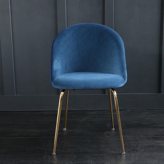 Albany Dining Chair - Velvet Blue Seat - Dull Gold Metal Legs
