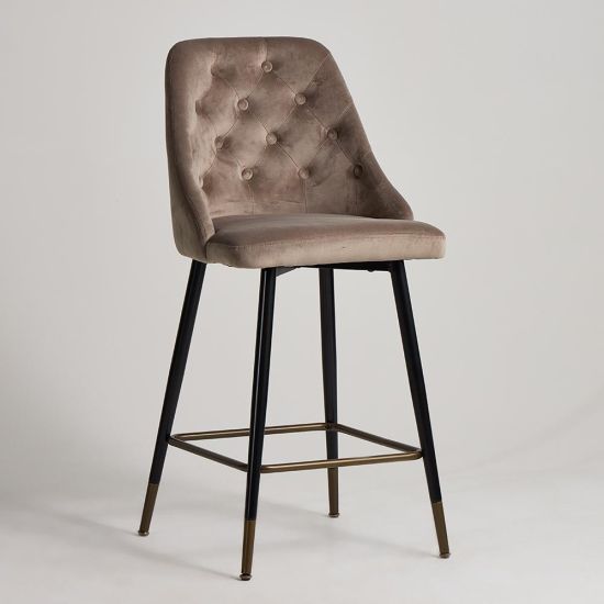Belgravia Bar Stool - Velvet Mink Brown Seat - Black & Brass Metal Legs - 66cm