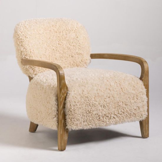 Eskimo Accent Chair - Faux Sheepskin Yak Fur - Sand - Solid Oak Frame