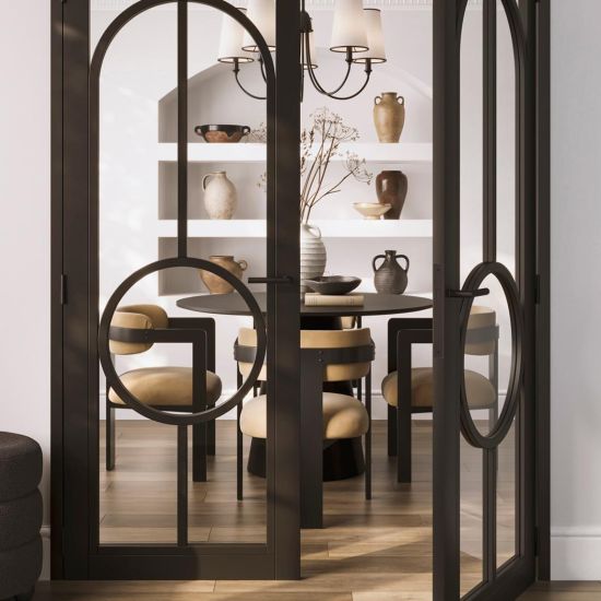 OTI MAI Dining Chair - Mole Padded Velvet Seat - Solid Black Cut-Out Curved Frame
