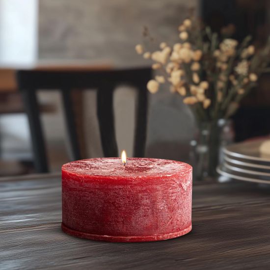 Rustic Pillar Candle - 7cm - 42 Hours Burn Time - Dark Red - 3 Wick