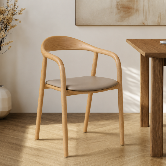 Copenhagen Dining Chair - Grey Faux Leather Seat Pad - Walnut Ash Frame