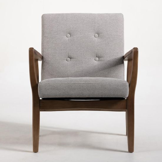 Clark Armchair - Grey Fabric Button Backed Seat - Elm Wood Frame