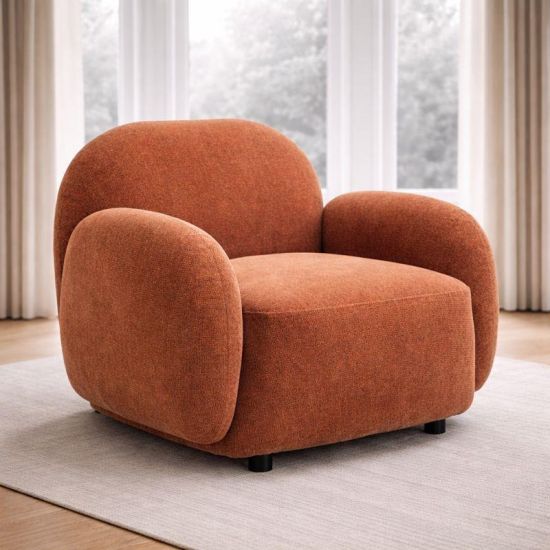 OTI Hagu Armchair - Rust Orange Chenille Fabric Seat - Curved Frame