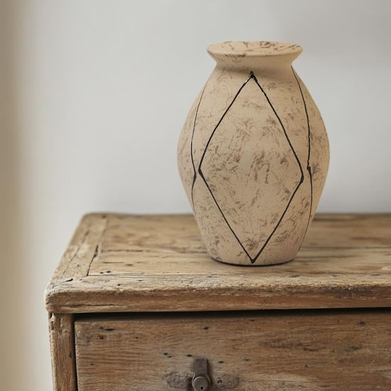 Liseli Vase - Natural Stone Effect with Black Detail - 25cm