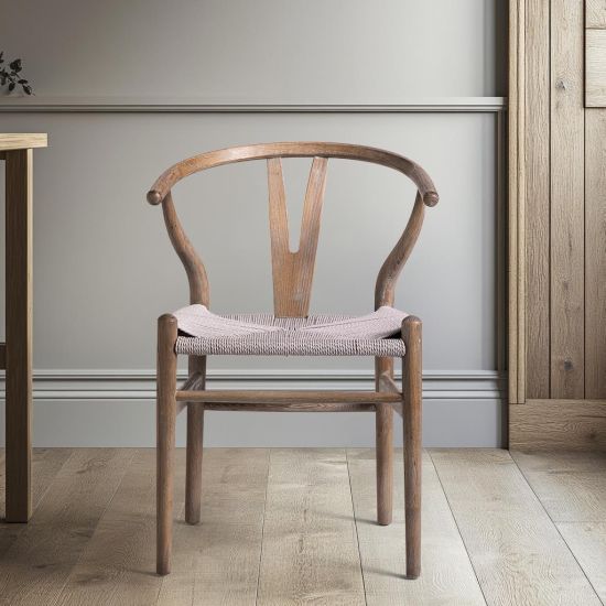 Mid-Century Scandi Dining Chair - Weathered Grey Elm Frame - Grey Seat