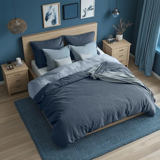 Duvet Cover & Pillowcase Set - Denim Blue - Washed Cotton - King