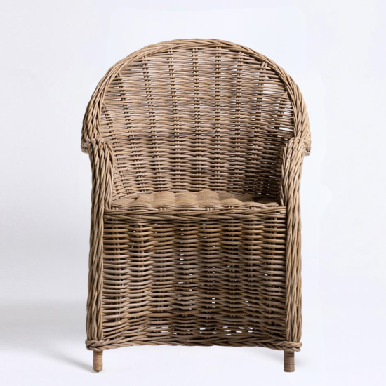 Libby Armchair - Grey Cushioned Seat - Natural Rattan Wicker Round Frame