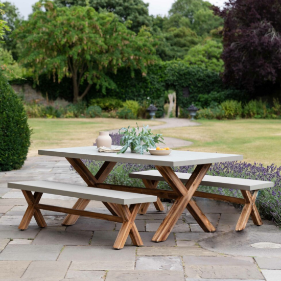 Garden Trading - Burford Table & Bench Set - Polystone - Acacia Wood - Small