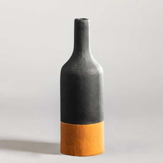 Hyacinth Vase - Black Terracotta Stone Effect Bottle - 29cm