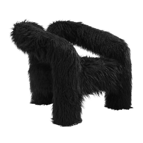 Fenrir Armchair - Long Black Faux Sheepskin Fur - Three-Legged Curved Frame