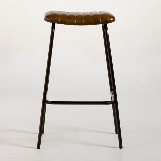 Enfield Bar Stool - Desert Real Leather Seat - Backless Metal Base