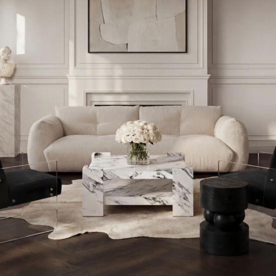 OTI Bellagio Coffee Table - Calacatta Marble-effect Finish Double-Layer 90 x 41cm