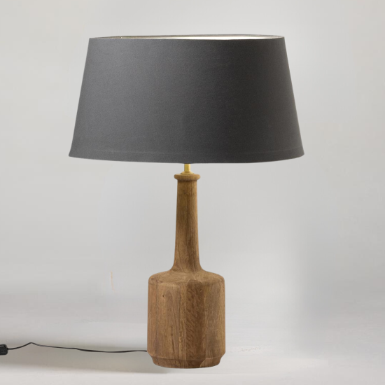 Logan Table Lamp - Grey Light Shade - Pari Wooden Base - 78cm