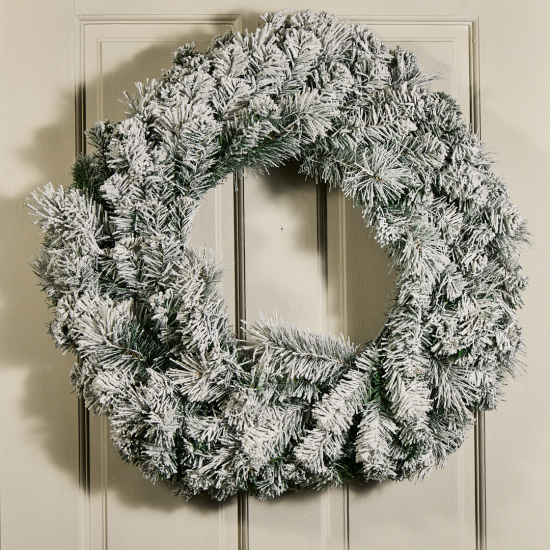 Winter Wreath - Snowy Pine - Traditional Green & White - 60cm