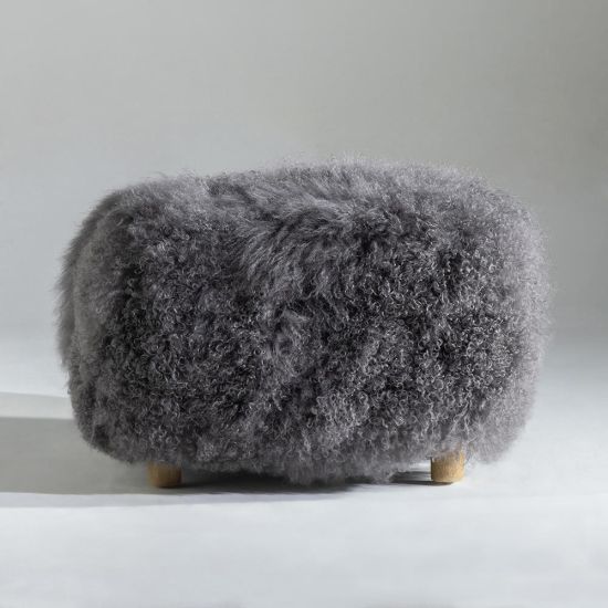 Eskimo Footstool - Real Sheepskin - Dark Grey