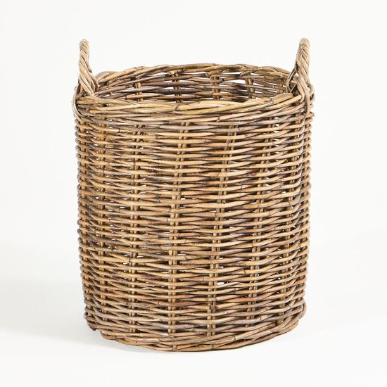 Old French Storage Baskets - Rattan Wicker - Medium Round with Handles - 55 x 42cm