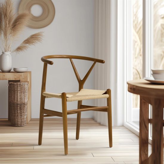 Wish Mid-Century Dining Chair - Dark Frame - Natural Seat