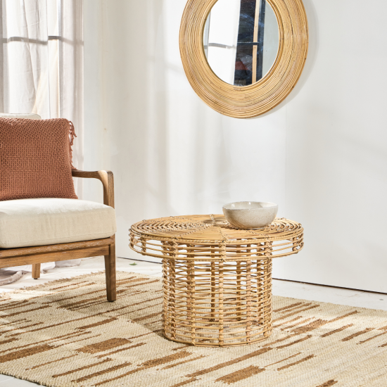 Jawit Coffee Table - Round Natural Cane Rattan - 70cm