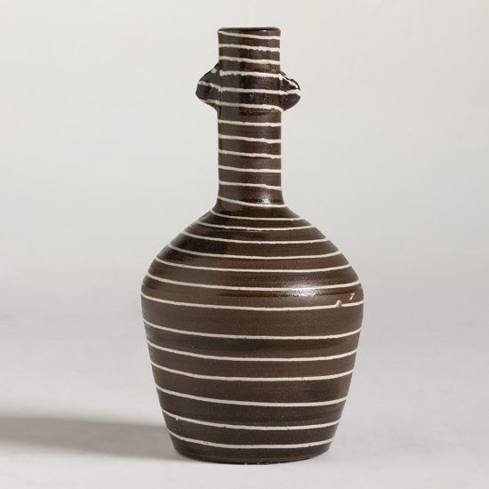 Ekon Vase - Brown Stone Effect - White Strip Detail - 32.5cm