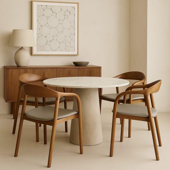 Copenhagen Dining Chair - Grey Faux Leather Seat Pad - Walnut Ash Frame