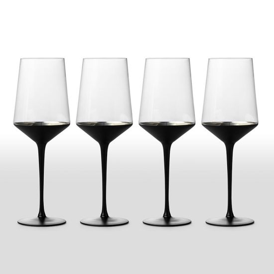 Gatsby - Red Wine Glasses - Black and Gold Stem - Set of 4