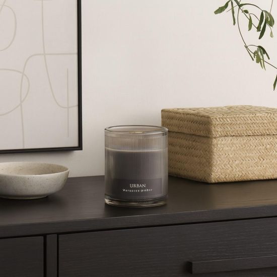 Urban Moroccan Amber Scented Candle - Ribbed Grey Glass Jar