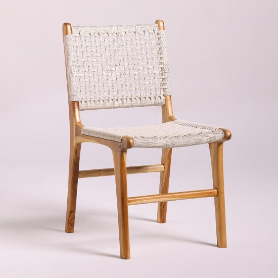 London Dining Chair - Greige Rope Seat - Teak Frame