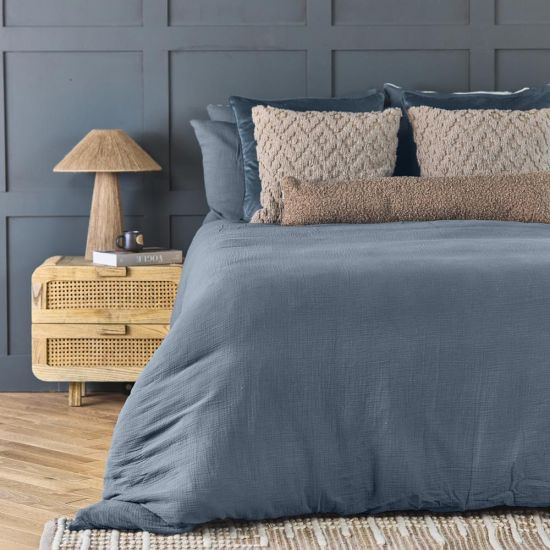 One Thirty Five Denim Blue Washed Cotton Super King Duvet Cover & Pillowcase Set