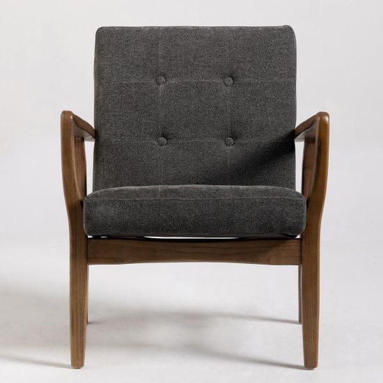 Clark Armchair - Charcoal Fabric Button Backed Seat - Elm Wood Frame