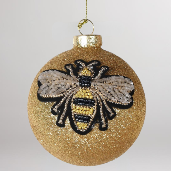 Novelty Christmas Decoration Bauble - Gold Glitter Bee