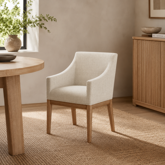 Billy Dining Chair - Bisque Linen-Effect Seat - Brushed Wood Base