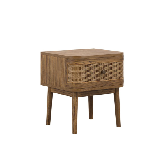 Westbury Bedside Table - Weaved Design Single Drawer - Smoked Natural Wood Grain