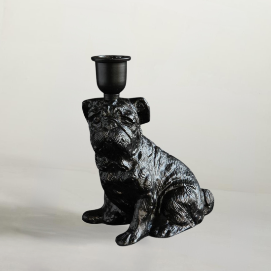 Baxter Candle Holder - Black Iron - Vintage Dog Design - 12 x 16cm