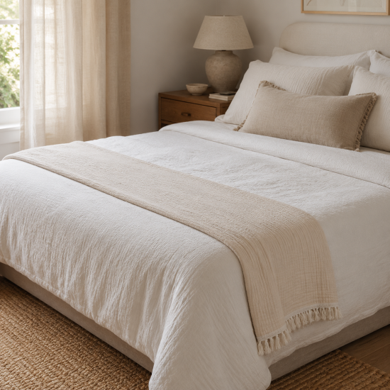 Natural Stone Muslin Cotton Bedspread - 1.3 x 1.6m Bed Runner