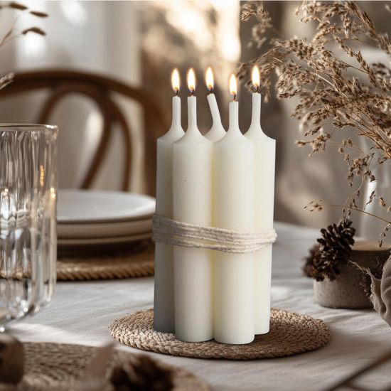 Rustic Dinner Candle - 11cm - 4.5 Hours Burn Time - Mother of Pearl - 5 Pack