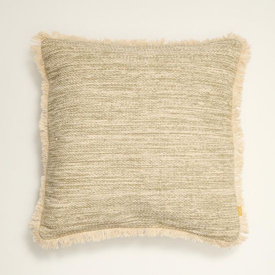 Atzaro Square Cushion - Natural Cotton - Twill Fringe Edge - 45 x 45cm