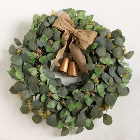 Eucalyptus Green Traditional Wreath with Bells and Bow - 65cm