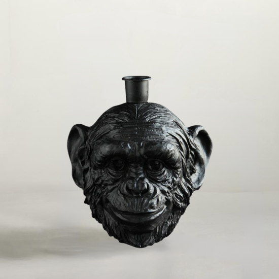 Bobo Candle Holder - Black - Vintage Monkey Head Design - 15 x 17cm