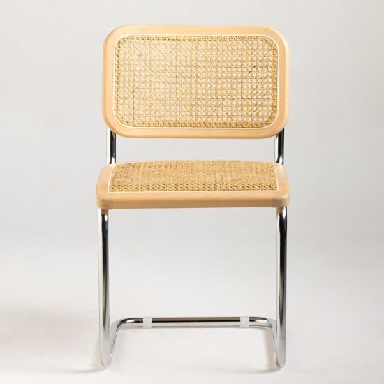 Cesca Inspired Dining Chair - Natural Rattan Seat - Chrome Frame