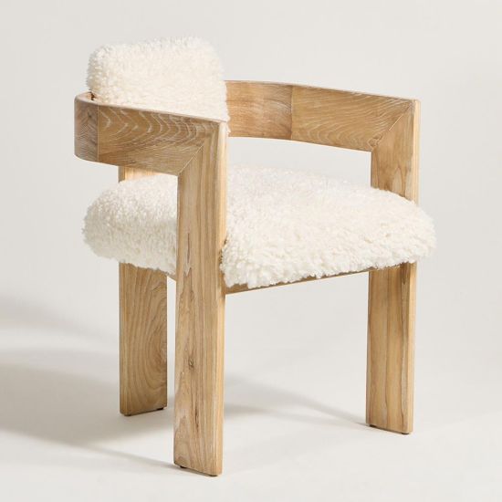 Laguna Dining Armchair - Faux Yak Fur Seat - Three-Legged Solid Oak Frame