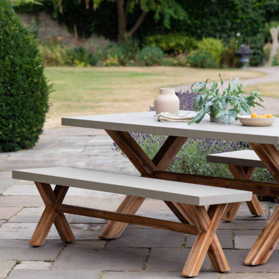 Garden Trading - Burford Bench - Polystone - Acacia Wood - 45 x 160 x 40cm