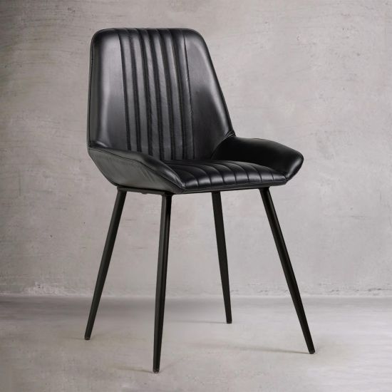 Brooklyn Dining Chair - Antique Black Real Leather Seat - Black Base