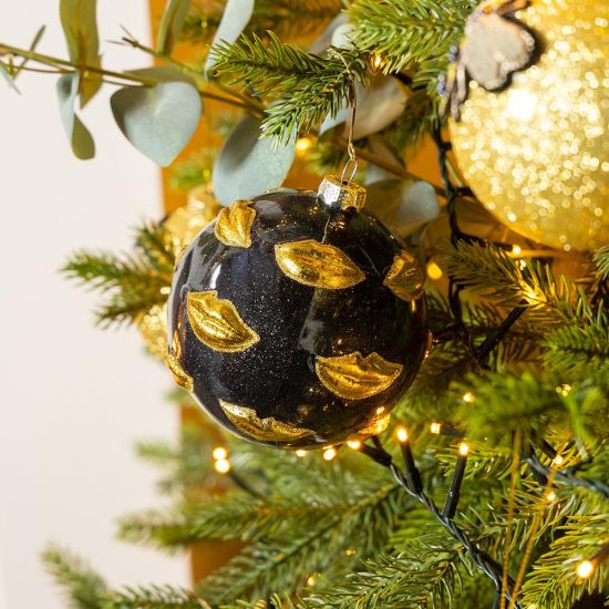 Christmas Decoration Bauble - Black and Gold Multi Lips