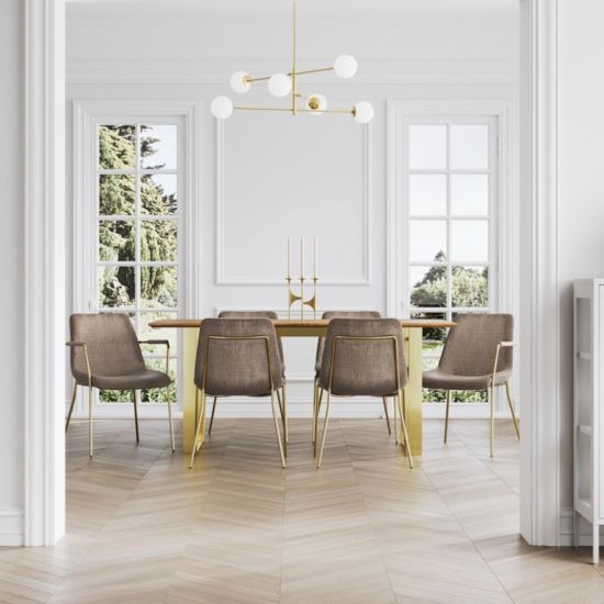 Reese Dining Chair - Taupe Velvet Seat - Gold Armchair Metal Frame - Set of 2