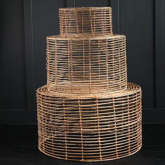 Phoebe Nesting Table - Round Natural Rattan - Iron Frame - Set of 3