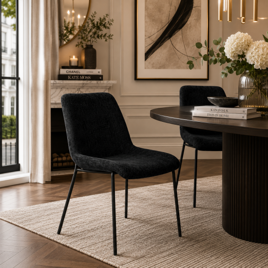 Reese Dining Chair - Black Velvet Seat - Black Metal Frame - Set of 2