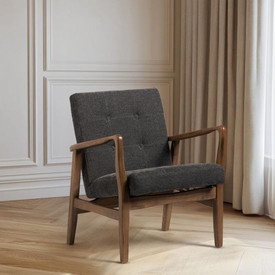 Clark Armchair - Charcoal Fabric Button Backed Seat - Elm Frame